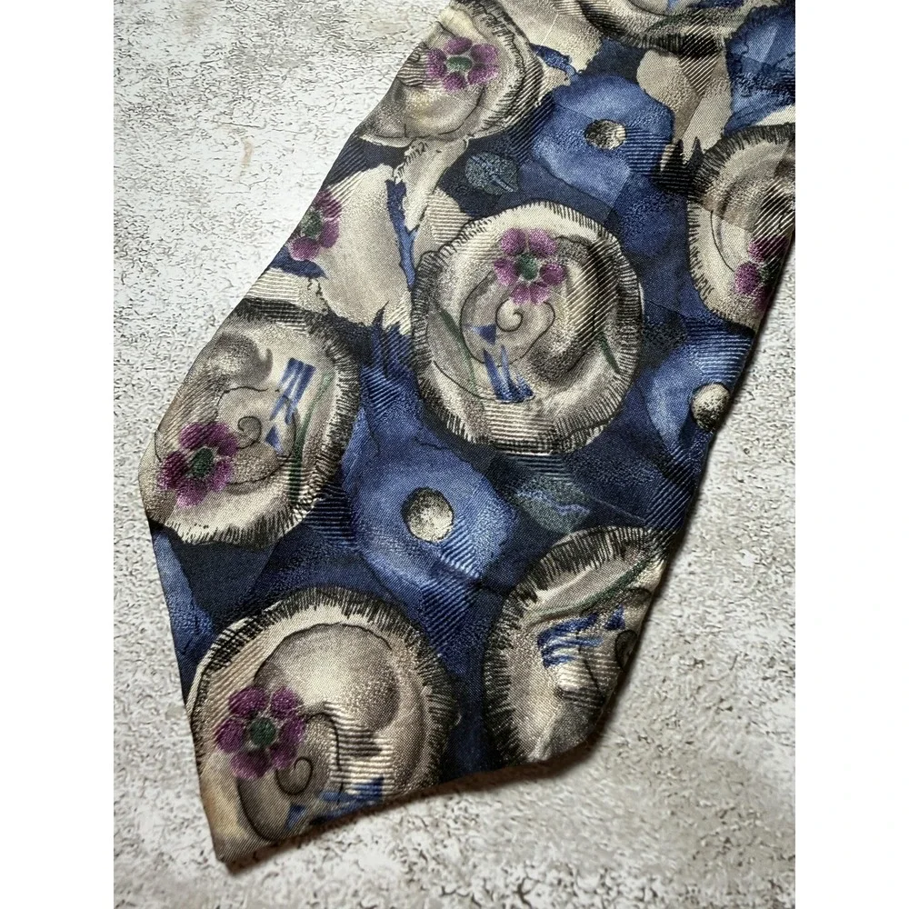 J. GARCIA 100% Silk Tie Mens One Size Blue Floral Jacquard Embroidered Pointed
